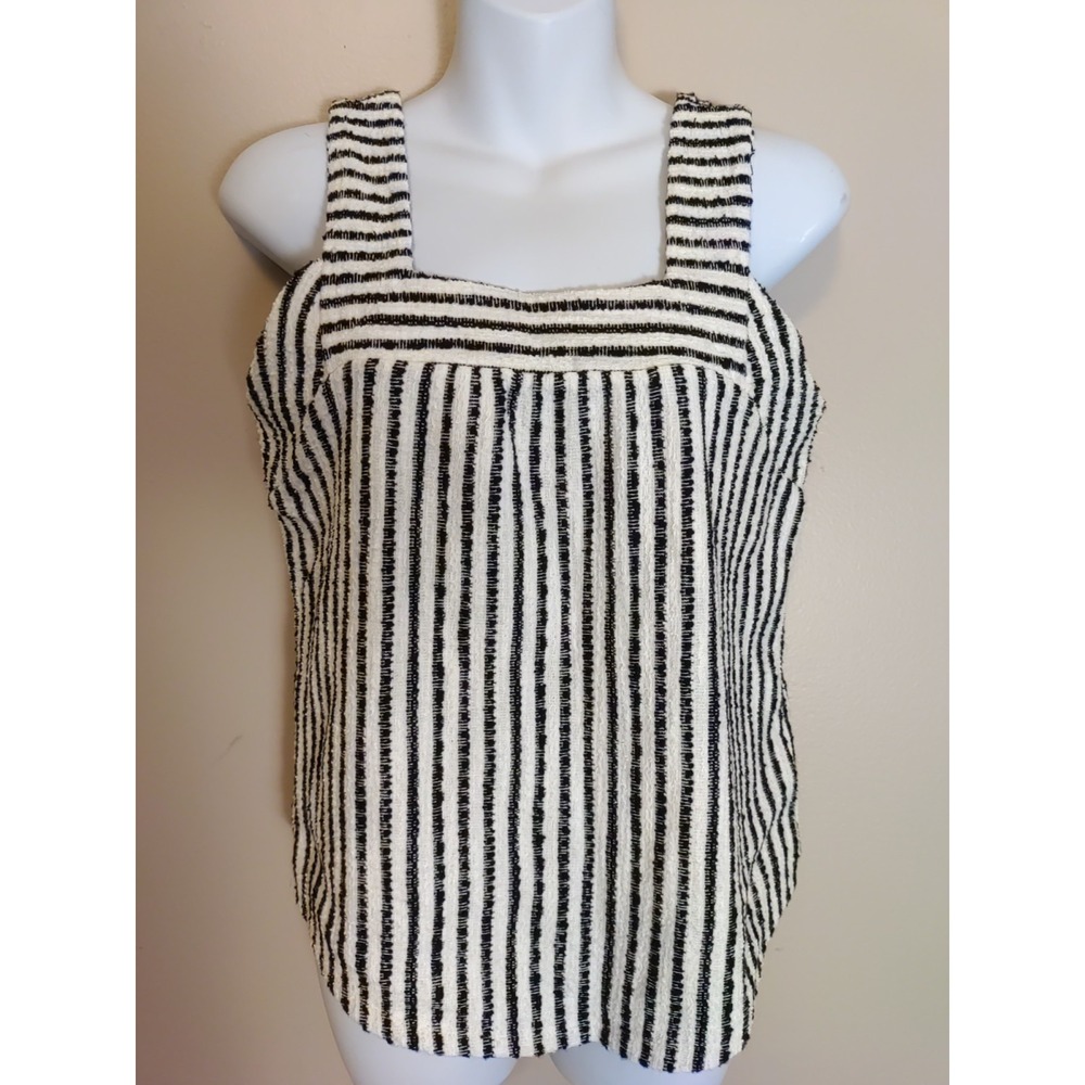 Lucky Brand Women Black White Striped Textured Terry cloth Top‎ Size XS